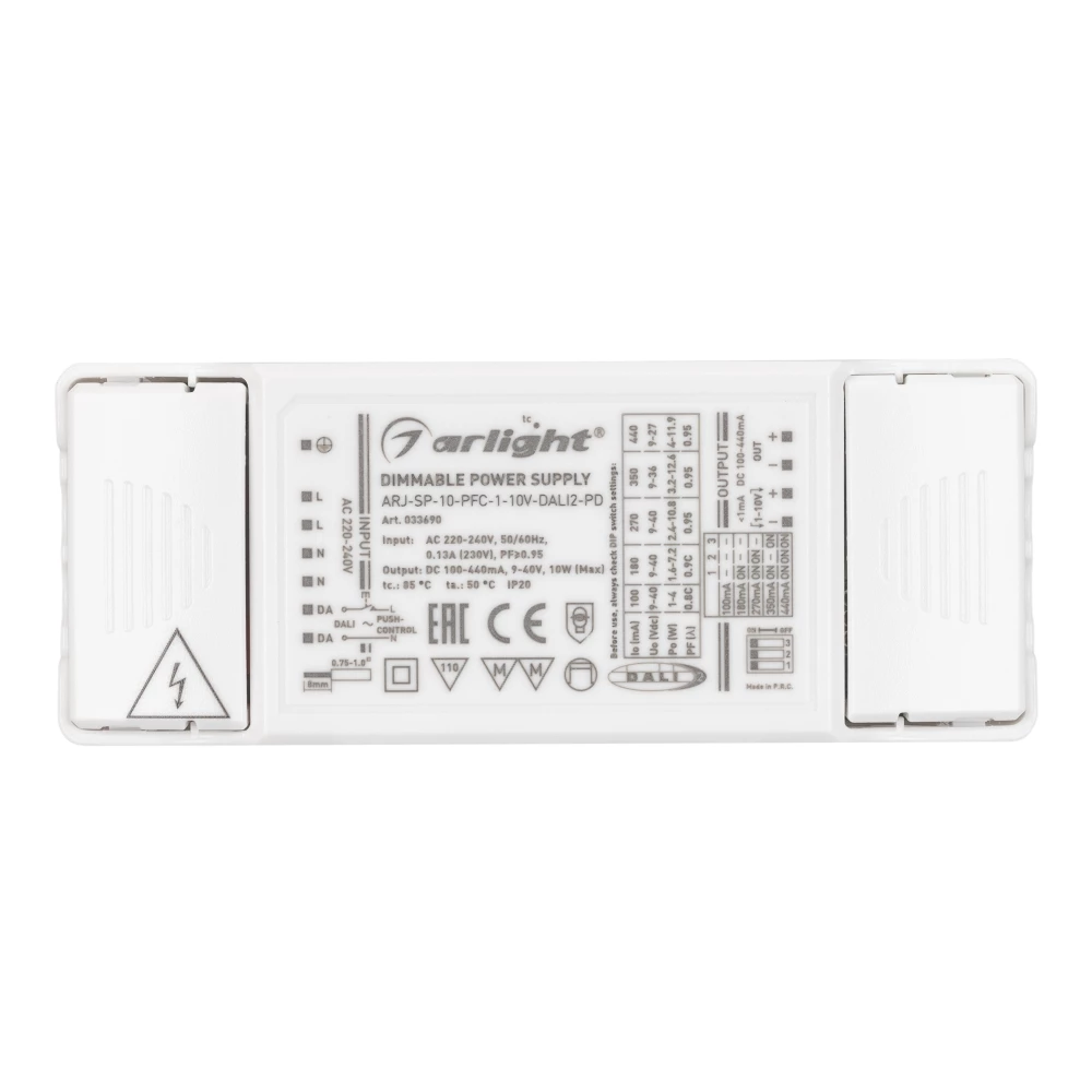 Блок питания ARJ-SP-10-PFC-1-10V-DALI2-PD (10W, 100-440mA) (Arlight, IP20 Пластик, 5 лет) 033690 - Viokon.com