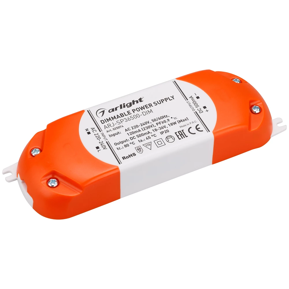 Блок питания ARJ-SP36500-DIM (18W, 500mA, PFC, Triac) (Arlight, IP20 Пластик, 3 года) 025074 - Viokon.com
