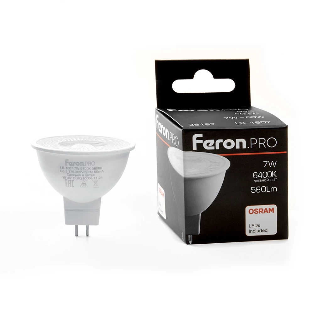 Лампа светодиодная Feron.PRO LB-1607 G5.3 7W 175-265V 6400K (38187) - Viokon.com