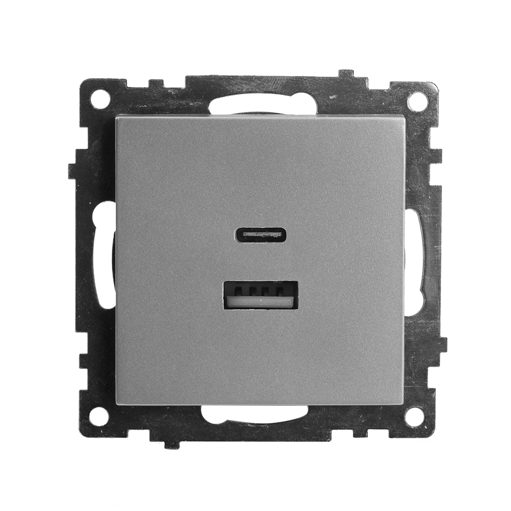Розетка 2-местная USB + type C (механизм), 250В, 3А, max 20W, STEKKER, GLS10-7116-08, серия Катрин, золото (50053) - Viokon.com