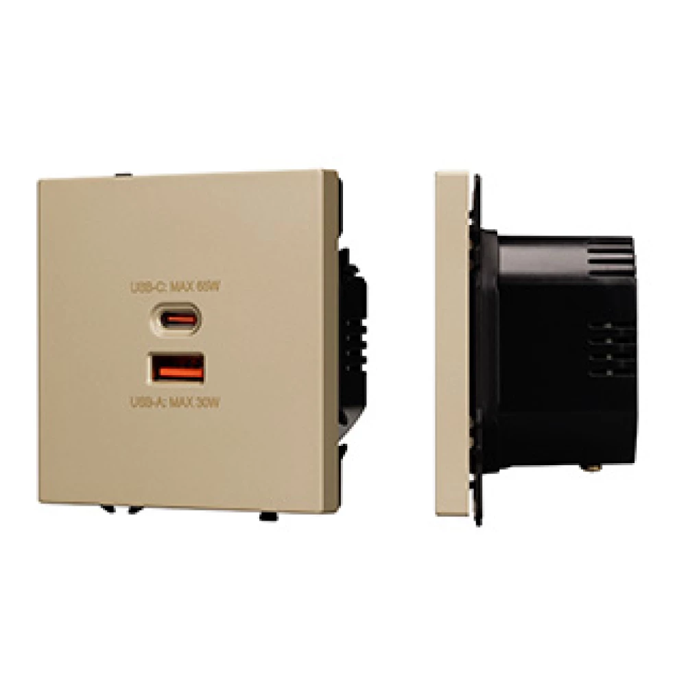 Механизм розетки с быстрой USB зарядкой SCT-NOBE-MUAC-SFPL-FC-GD (65W, QC3) (Arlight, Золотой песок) 054318 - Viokon.com