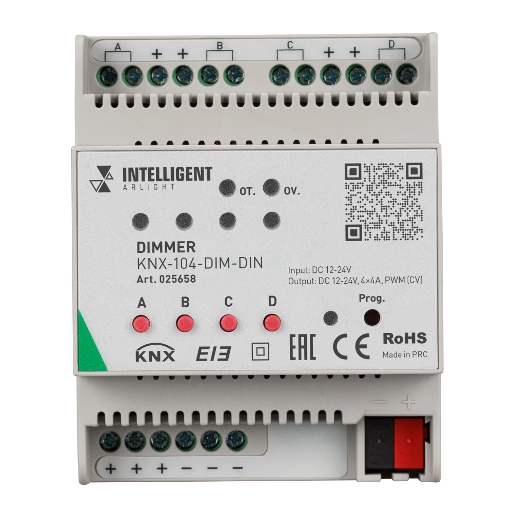 INTELLIGENT ARLIGHT Диммер KNX-104-DIM-DIN (12-24V, 4x4A) (IARL, IP20 Пластик, 2 года) 025658 - Viokon.com