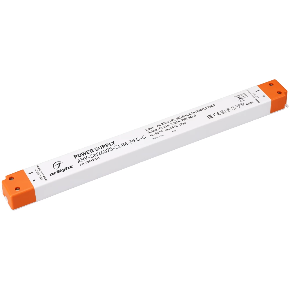Блок питания ARV-SN24075-SLIM-PFC-C (24V, 3.12A, 75W) (Arlight, IP20 Пластик, 3 года) 029191(1) - Viokon.com