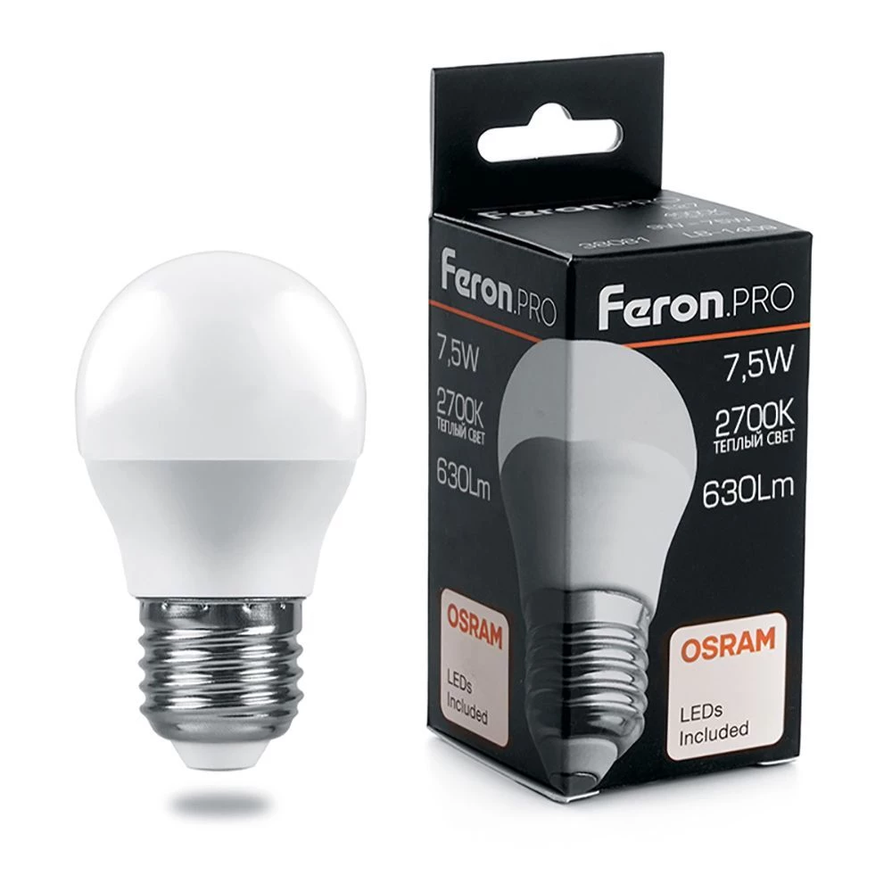 Лампа светодиодная Feron.PRO LB-1407 Шарик E27 7.5W 175-265V 2700K (38074) - Viokon.com