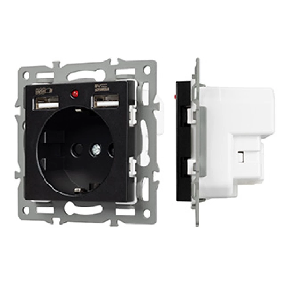Механизм розетки с USB зарядкой SCT-MUAA-PL-BK (250V, 16A) (Arlight, -) 043734 - Viokon.com