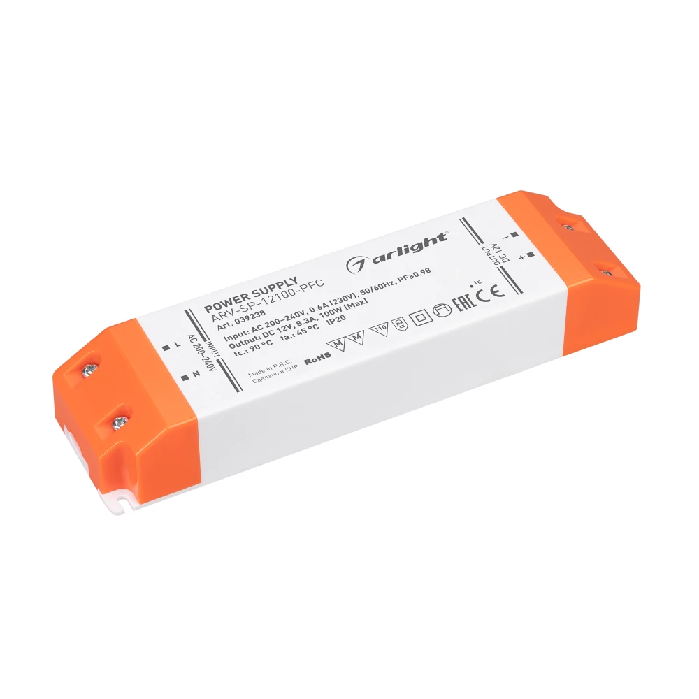 Блок питания ARV-SP-12100-PFC (12V, 8.3A, 100W) (Arlight, IP20 Пластик, 5 лет) 039238 - Viokon.com