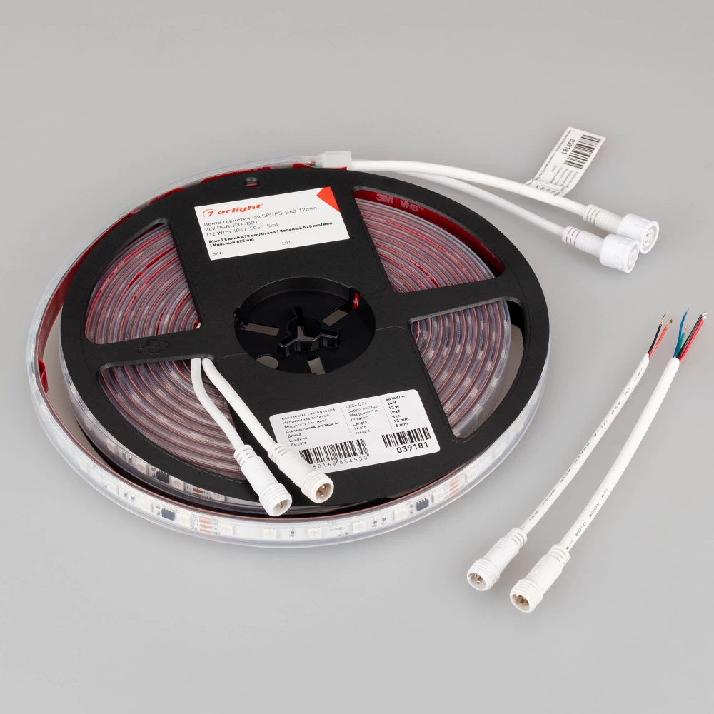 Лента герметичная SPI-PS-B60-12mm 24V RGB-PX6-BPT (12 W/m, IP67, 5060, 5m) (Arlight, бегущий огонь) 039181 - Viokon.com