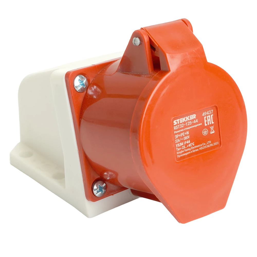 Розетка стационарная ST-125 32А 380В 3P+PE+N IP44, RST32-125-44, Stekker (49437) - Viokon.com