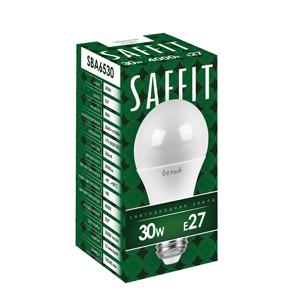 Лампа светодиодная SAFFIT SBA6530 Шар E27 30W 230V 2700K (55182) - Viokon.com