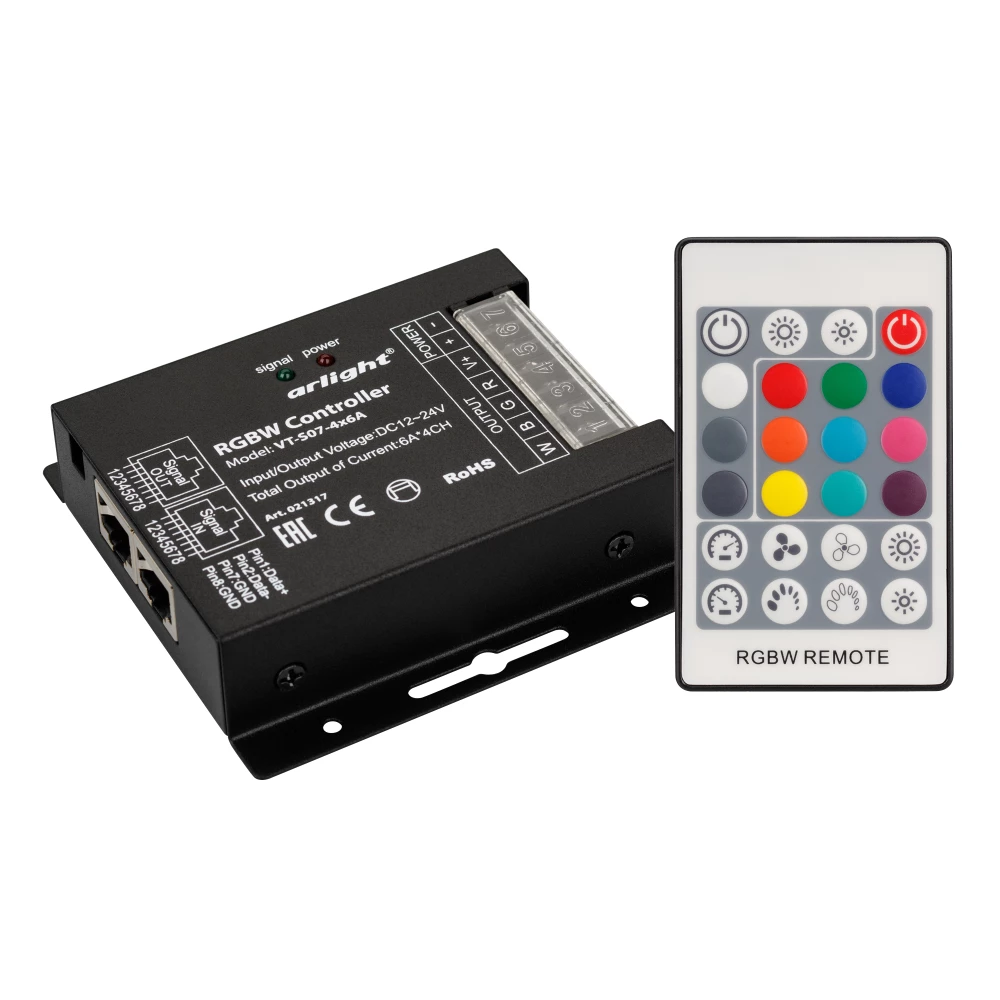 Контроллер VT-S07-4x6A (12-24V, ПДУ 24 кн, RF) (Arlight, IP20 Металл, 3 года) 021317 - Viokon.com