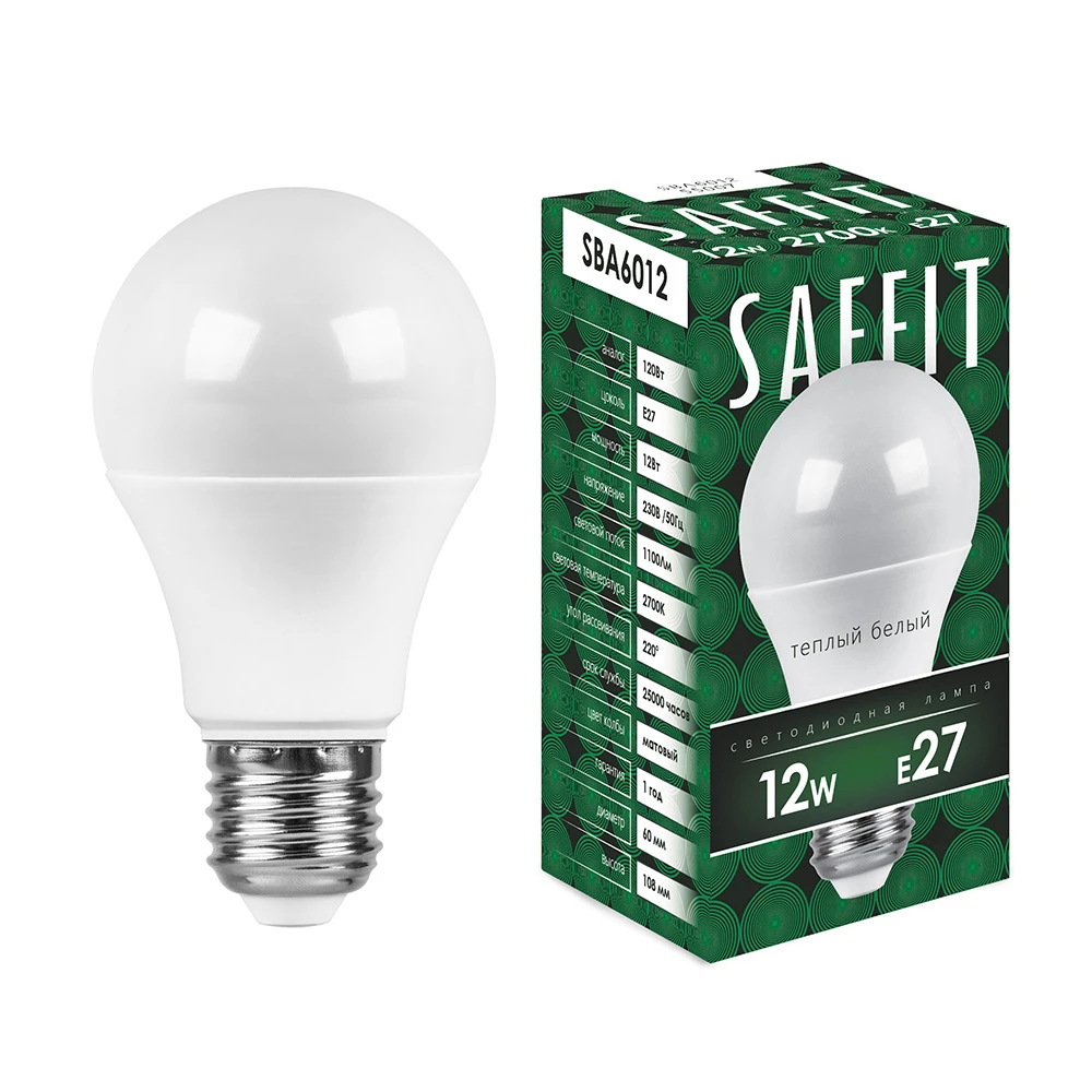 Лампа светодиодная SAFFIT SBA6012 Шар E27 12W 230V 2700K (55007) - Viokon.com