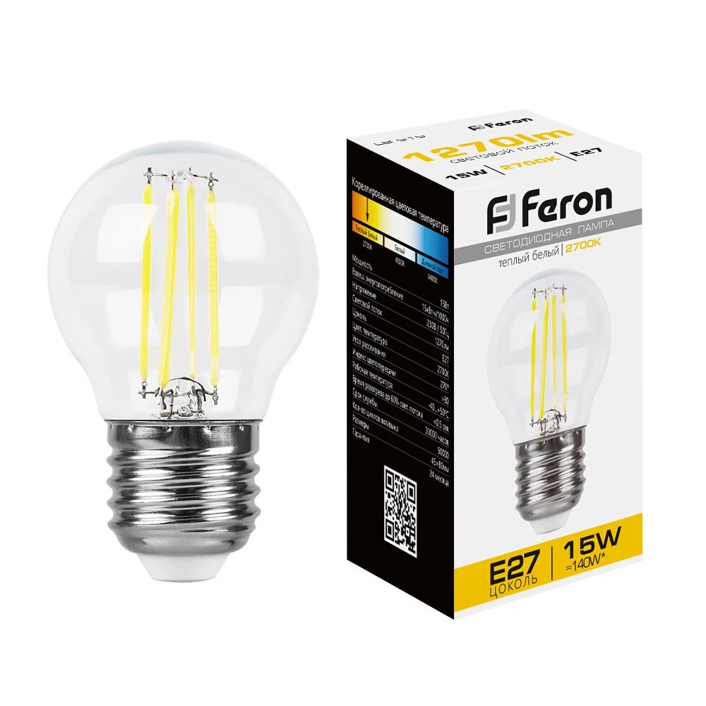 Лампа светодиодная Feron LB-515 Шарик E27 15W 230V 2700K (38252) - Viokon.com