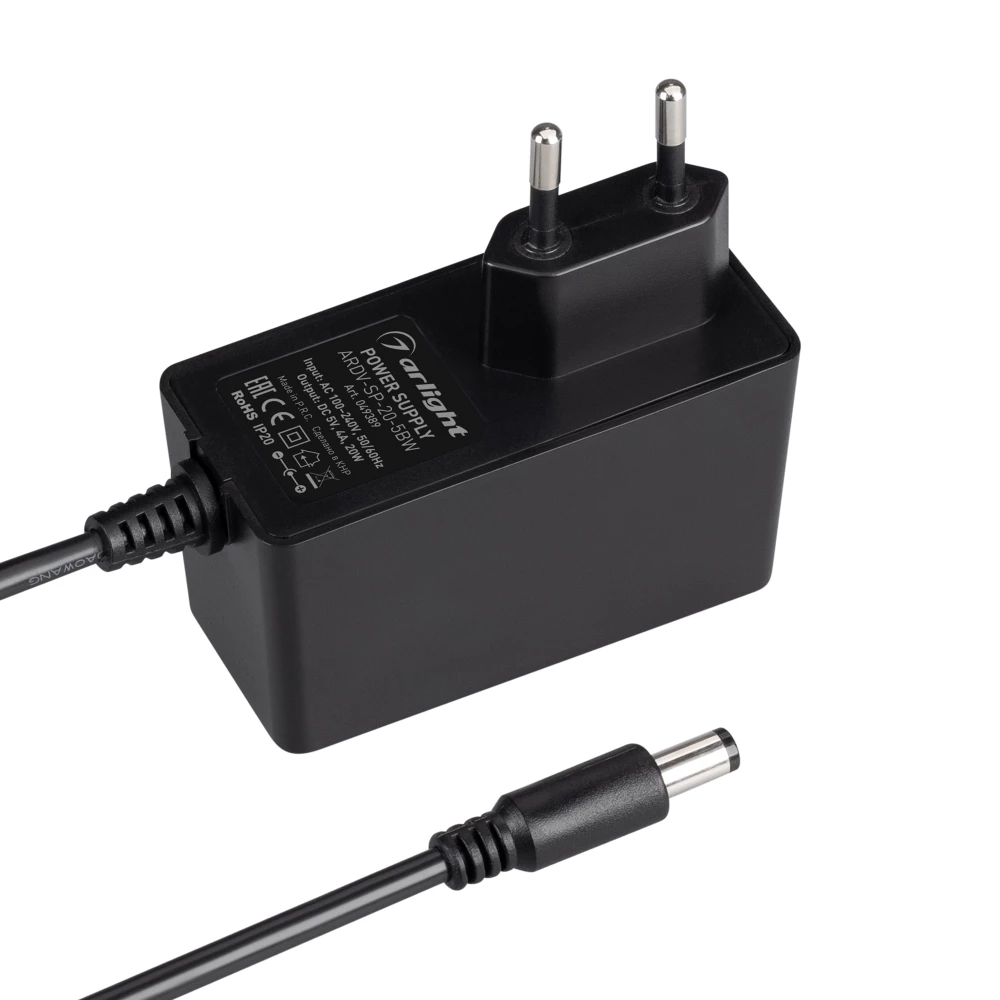 Блок питания ARDV-SP-20-5BW (5V, 4A, 20W) (Arlight, Адаптер, 5 лет) 049389 - Viokon.com