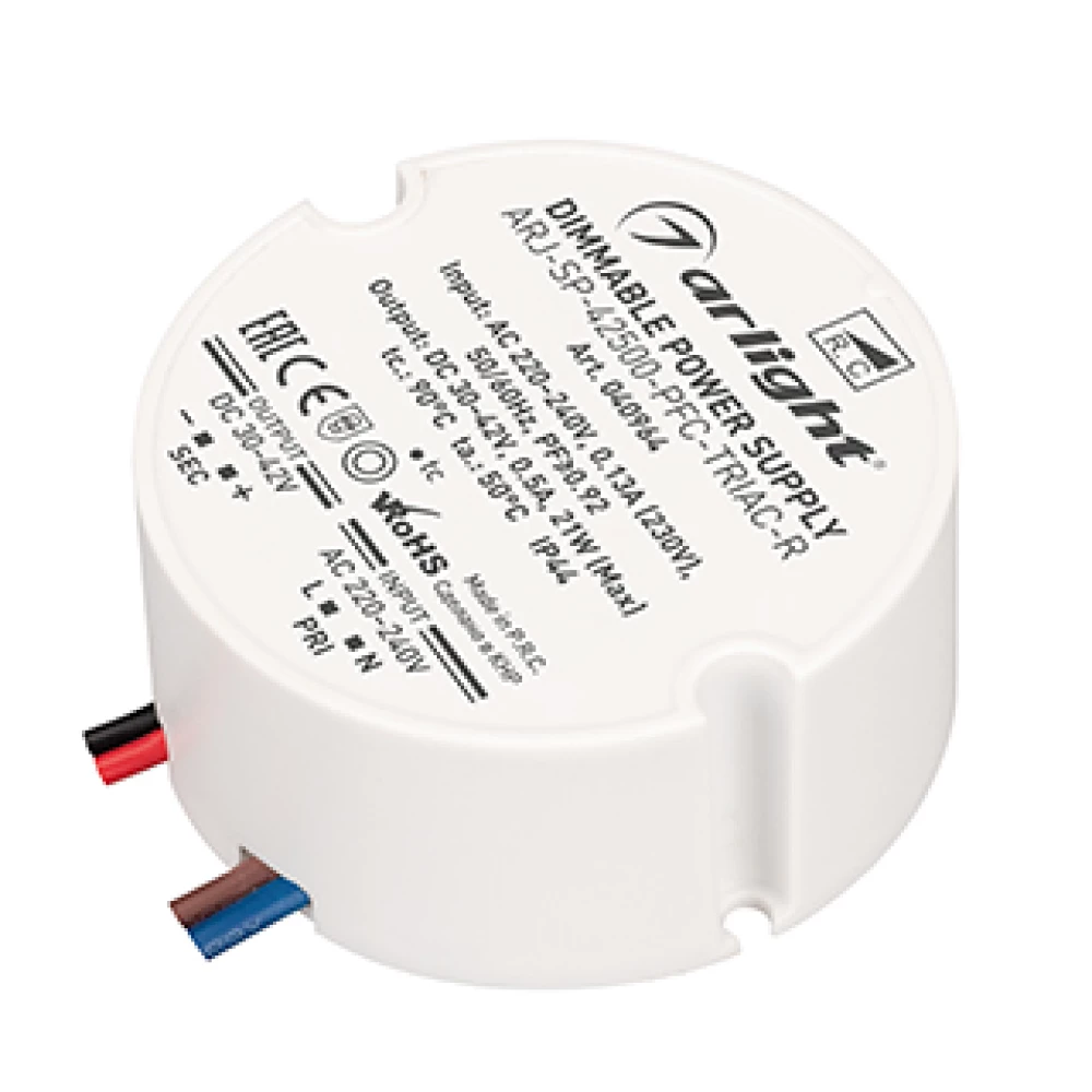 Блок питания ARJ-SP-42500-PFC-TRIAC-R (21W, 30-42V, 500mA) (Arlight, IP44 Пластик, 5 лет) 040964 - Viokon.com
