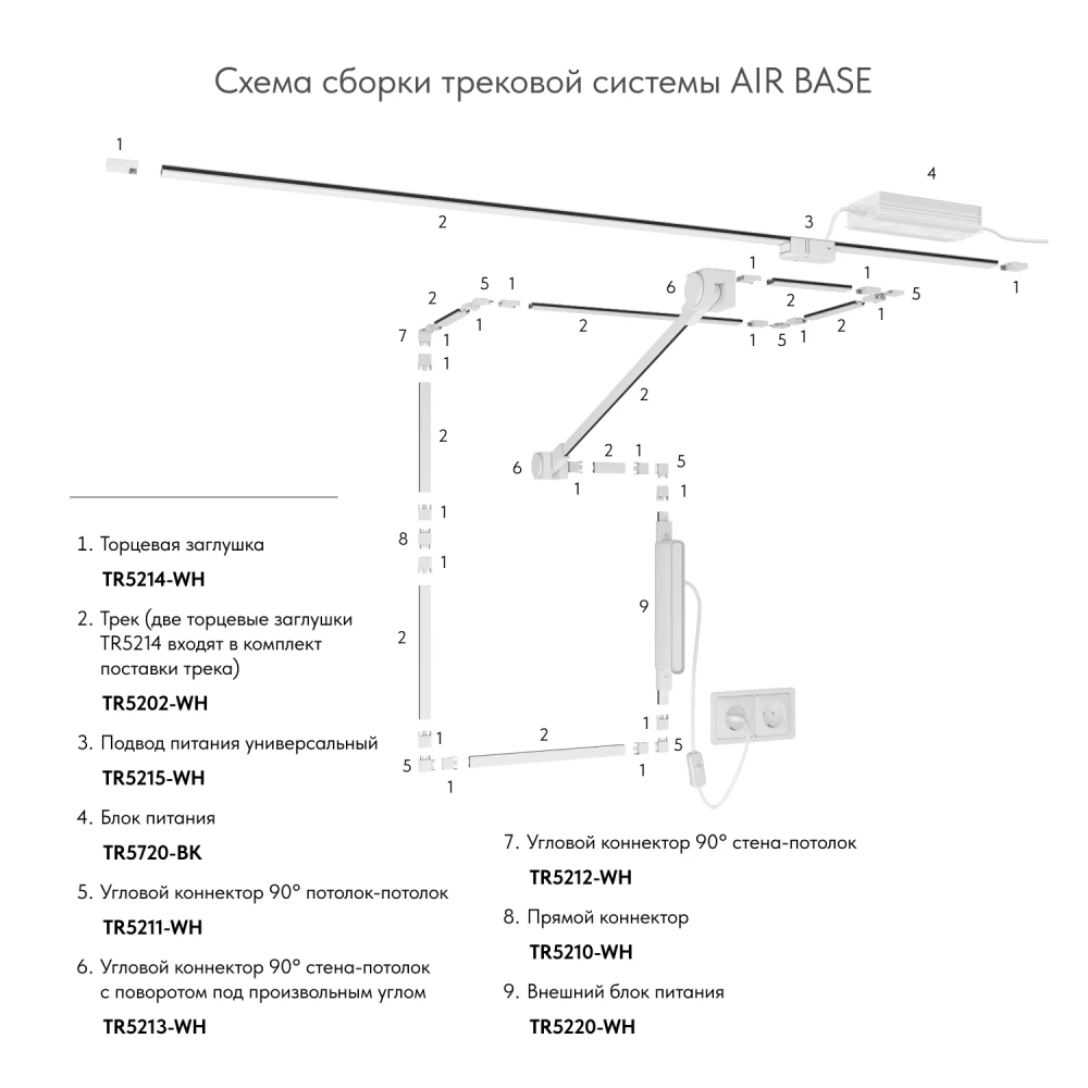 TR5210-WH Прямой соединитель для трека Air серия Base белый пластик - Viokon.com
