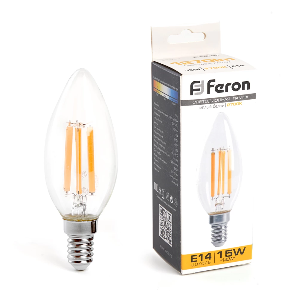 Лампа светодиодная Feron LB-717 Свеча E14 15W 230V 2700K (38256) - Viokon.com