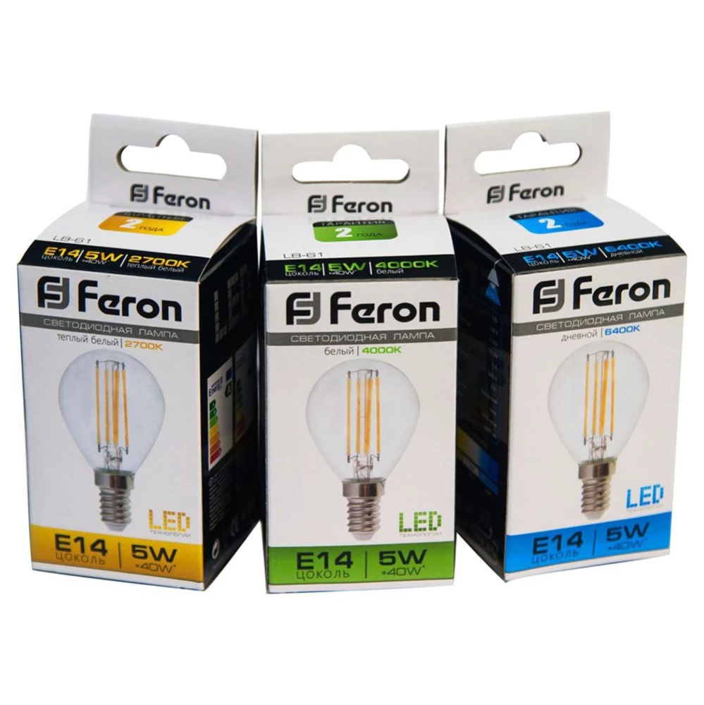 Лампа светодиодная Feron LB-61 Шарик E14 5W 230V 2700K (25578) - Viokon.com