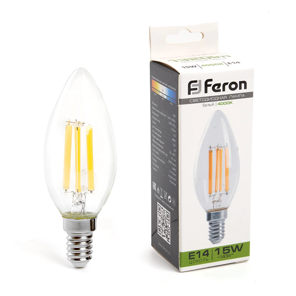 Лампа светодиодная Feron LB-717 Свеча E14 15W 230V 4000K (38258) - Viokon.com