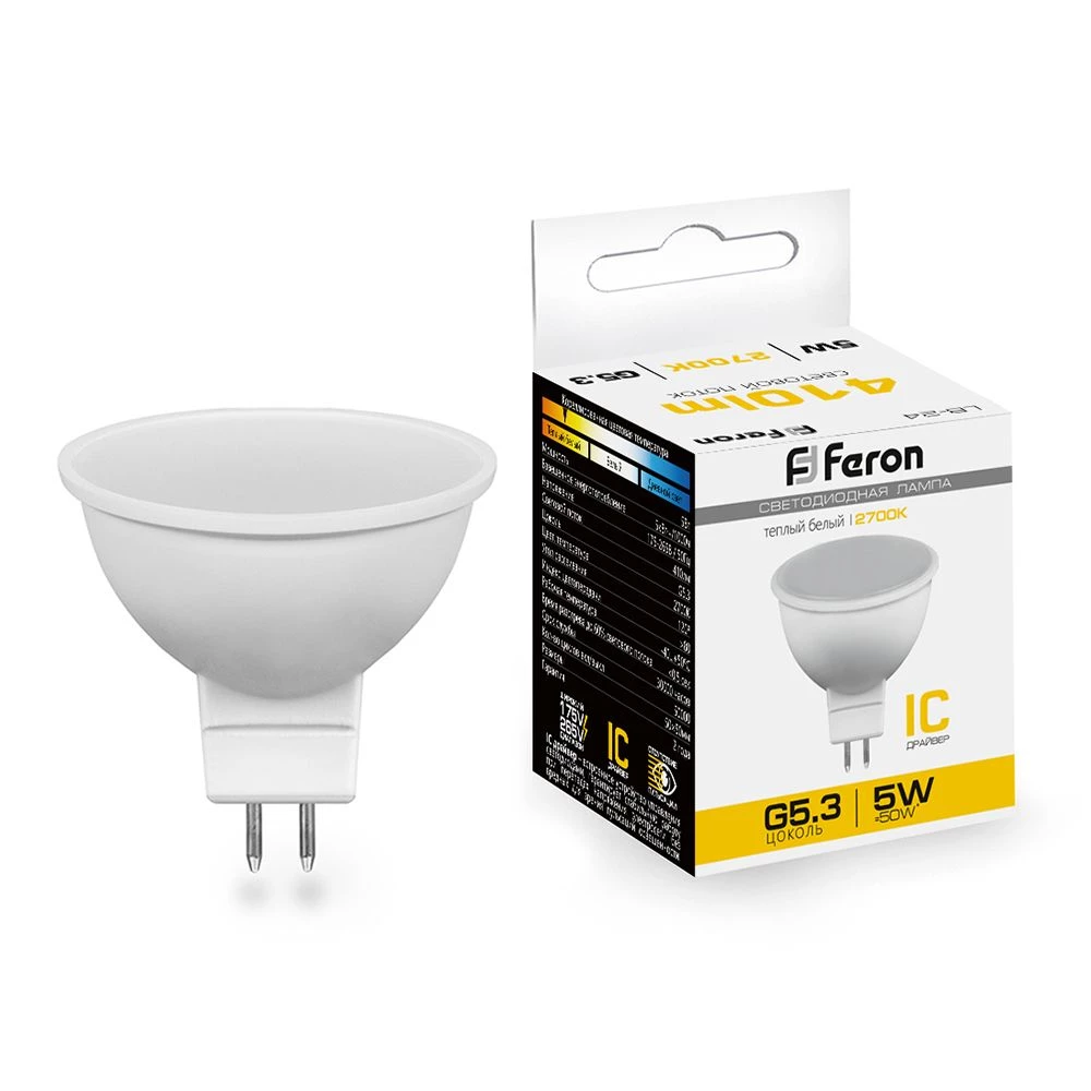 Лампа светодиодная Feron LB-24 MR16 G5.3 5W 175-265V 2700K (25127) - Viokon.com