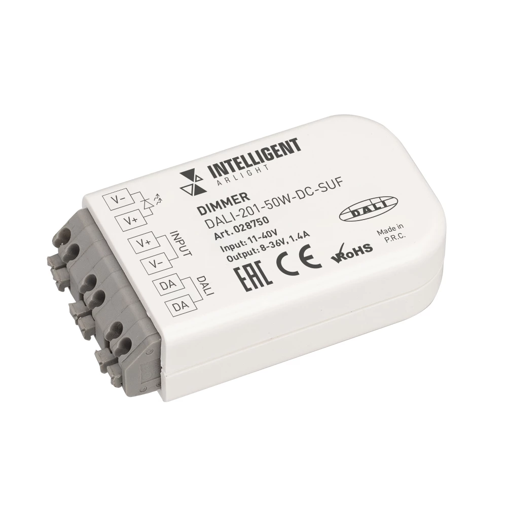 INTELLIGENT ARLIGHT Диммер DALI-201-50W-DC-SUF (11-50V DC, 1400mА) (IARL, IP20 Пластик, 3 года) 028750 - Viokon.com