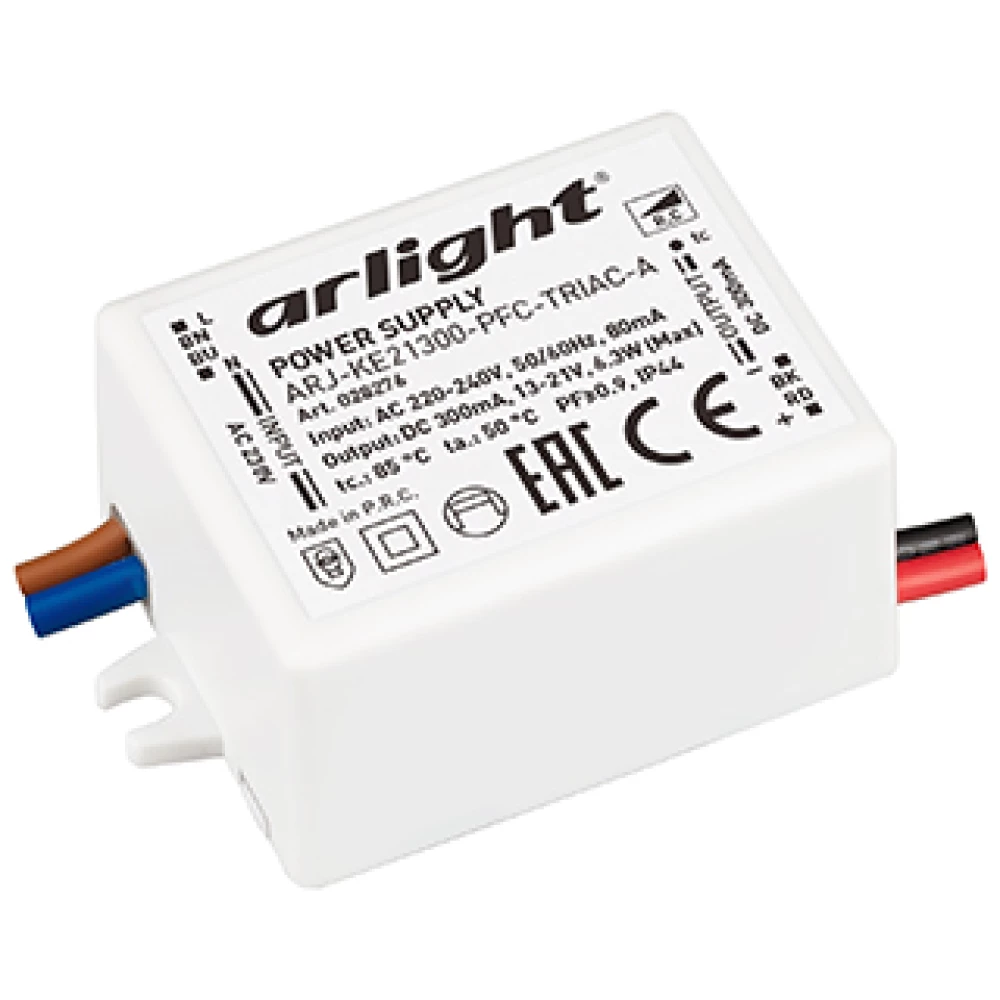 Блок питания ARJ-KE21300-PFC-TRIAC-A (6.3W, 300mA) (Arlight, IP44 Пластик, 5 лет) 028276 - Viokon.com