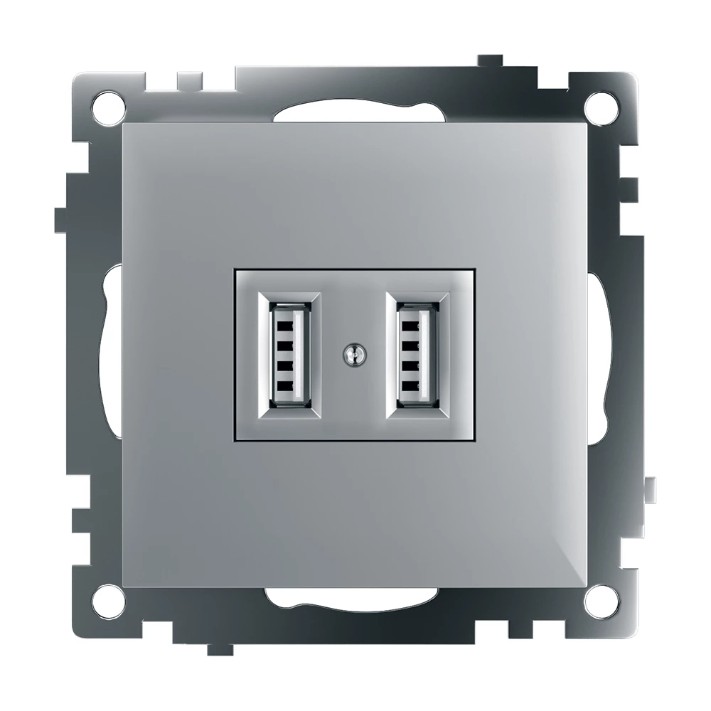 Розетка USB 2-местная (механизм), STEKKER GLS10-7115-03, 250B, 2,1А, серия Катрин, серебро (39588) - Viokon.com