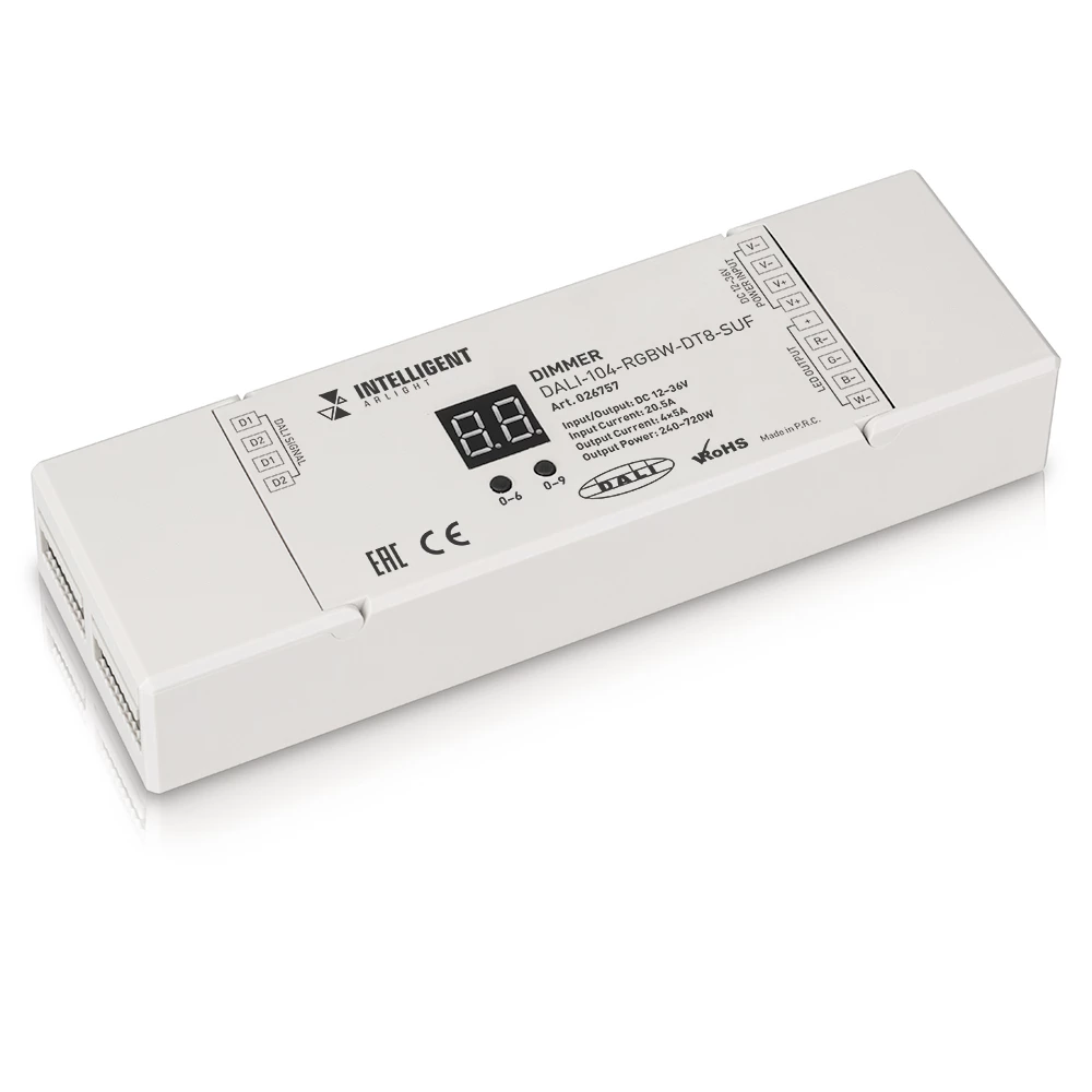 INTELLIGENT ARLIGHT Диммер DALI-104-RGBW-DT8-SUF (12-36V, 4х5А) (IARL, IP20 Пластик, 3 года) 026757 - Viokon.com