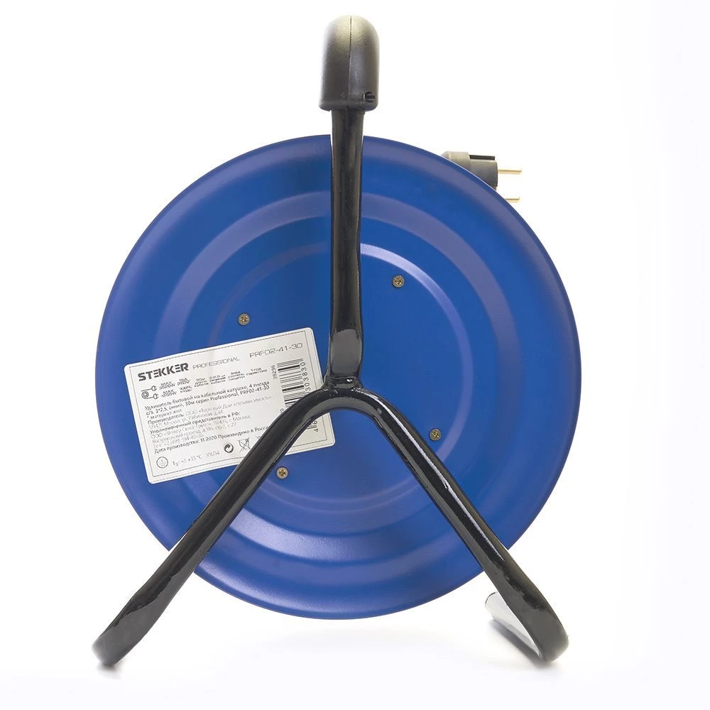 Удлинитель на металлической катушке с/з 4-местный Stekker, PRF02-41-30, 30м, 3*2,5, серия Professional, синий (39296) - Viokon.com
