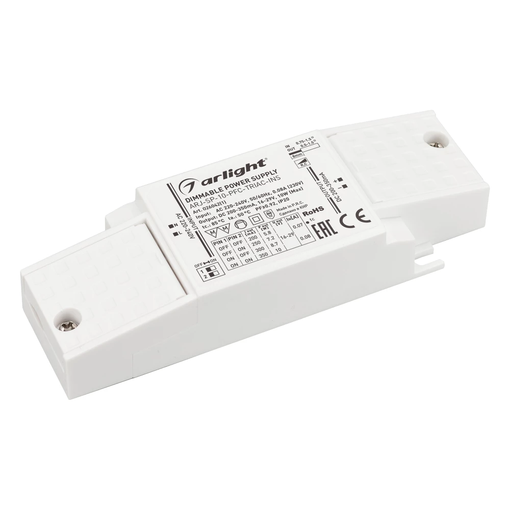 Блок питания ARJ-SP-10-PFC-TRIAC-INS (10W, 16-29V, 0.2-0.35A) (Arlight, IP20 Пластик, 5 лет) 026042(1) - Viokon.com