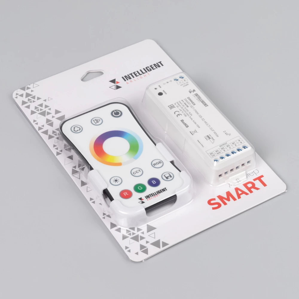 INTELLIGENT ARLIGHT Диммер SMART-SET-PWM-105-52-MULTI-SUF White (12-24V, 5x3A, ПДУ RING 10кн, 2.4G) (IARL, Контроллер) 036188 - Viokon.com