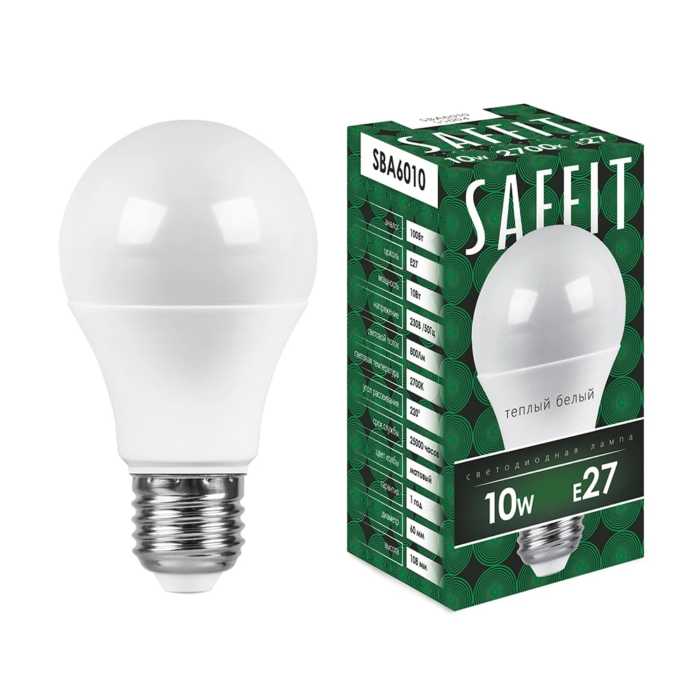Лампа светодиодная SAFFIT SBA6010 Шар E27 10W 230V 2700K (55004) - Viokon.com