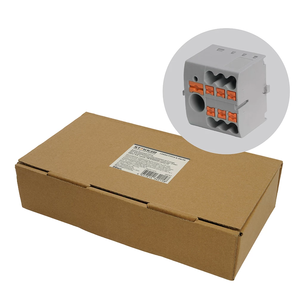 LD580 PTFIX 6-06/25 Зажим блочный PT распред. на 6 точ,сеч 2,5 мм2,690V,41А, интегр.1 точка,серый (49747) - Viokon.com
