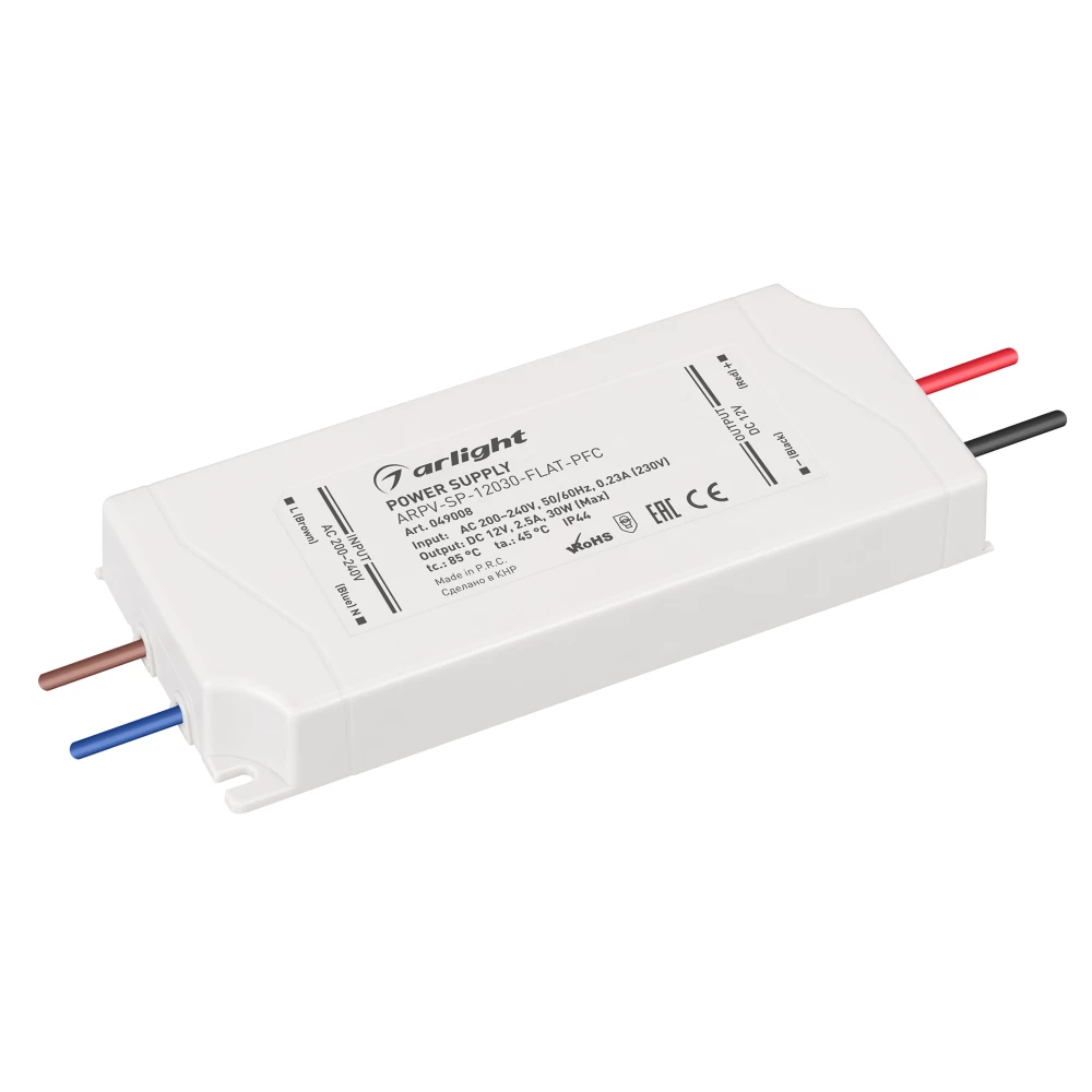 Блок питания ARPV-SP-12030-FLAT-PFC (12V, 2.5A, 30W) (Arlight, IP44 Пластик, 5 лет) 049008 - Viokon.com