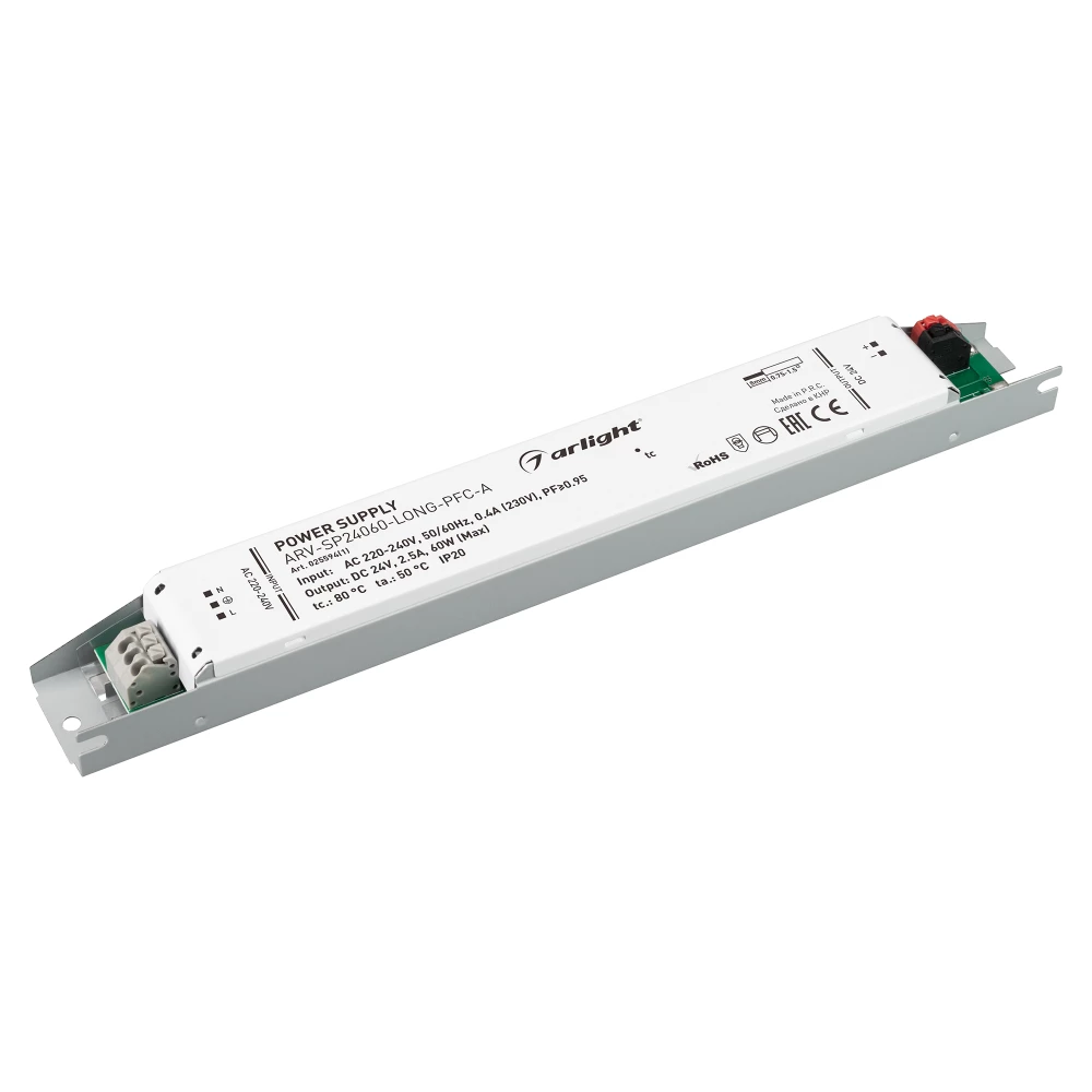 Блок питания ARV-SP24060-LONG-PFC-A (24V, 2.5A, 60W) (Arlight, IP20 Металл, 5 лет) 025594(1) - Viokon.com