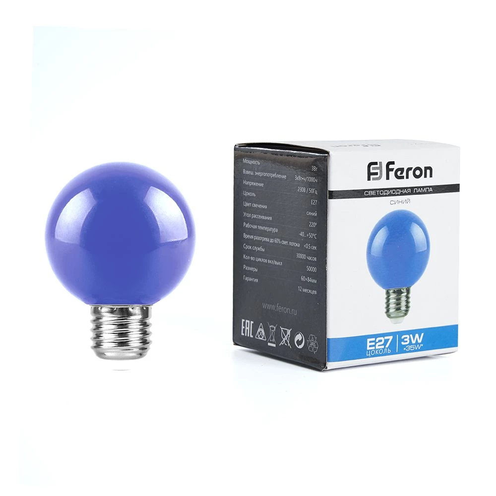 Лампа светодиодная Feron LB-371 Шар матовый E27 3W 230V синий (25906) - Viokon.com