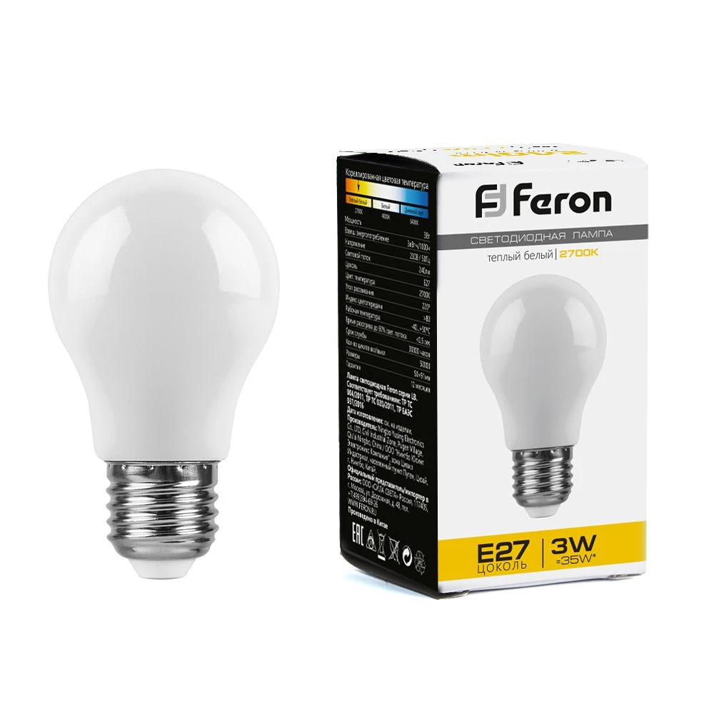 Лампа светодиодная Feron LB-375 E27 3W матовая 230V 2700K (38266) - Viokon.com