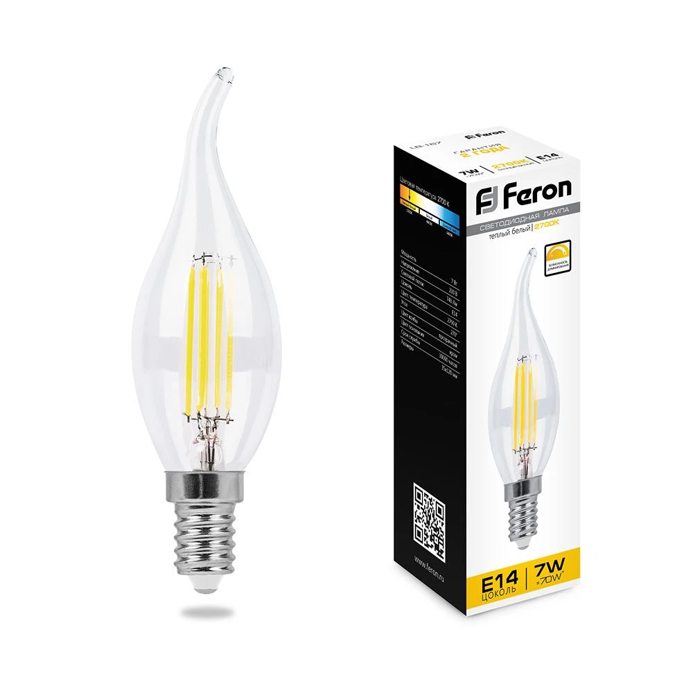 Лампа светодиодная диммируемая Feron LB-167 Свеча на ветру E14 7W 230V 2700K (25872) - Viokon.com