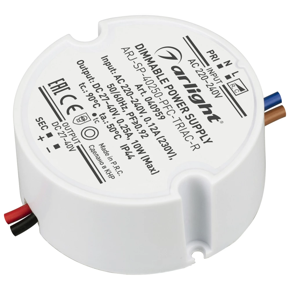 Блок питания ARJ-SP-40250-PFC-TRIAC-R (10W, 27-40V, 250mA) (Arlight, IP44 Пластик, 5 лет) 040959 - Viokon.com
