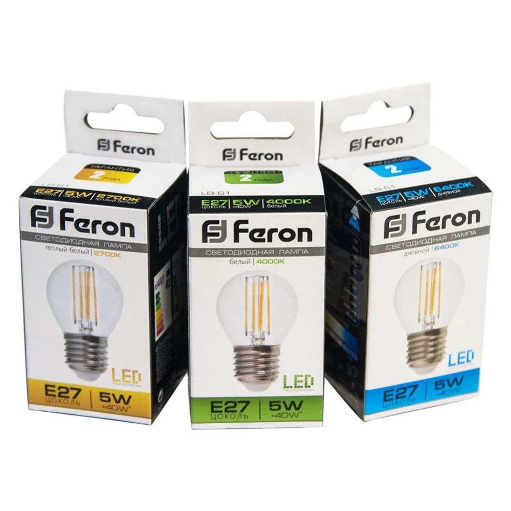Лампа светодиодная Feron LB-61 Шарик E27 5W 230V 4000K (25582) - Viokon.com