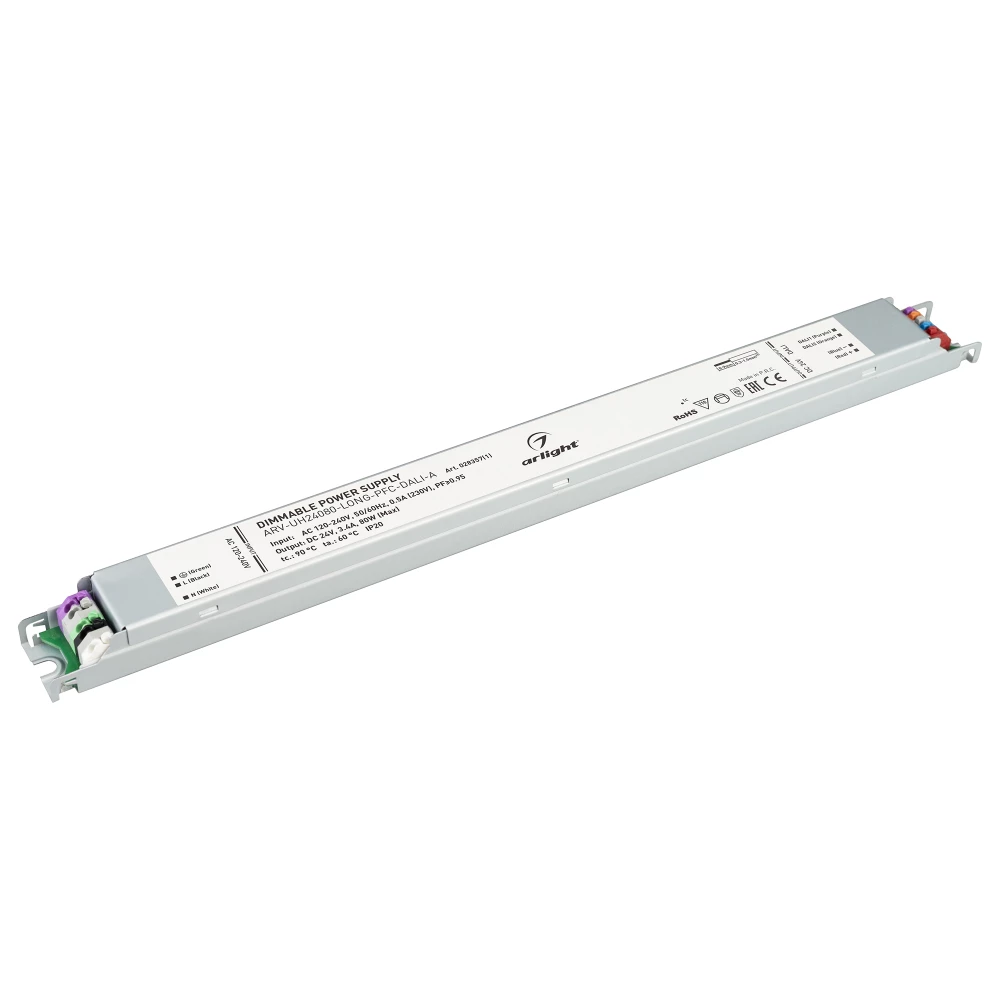 Блок питания ARV-UH24080-LONG-PFC-DALI-A (24V, 3.4A, 80W) (Arlight, IP20 Металл, 7 лет) 028357(1) - Viokon.com