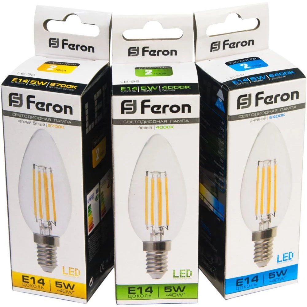 Лампа светодиодная Feron LB-58 Свеча E14 5W 6400K (25574) - Viokon.com