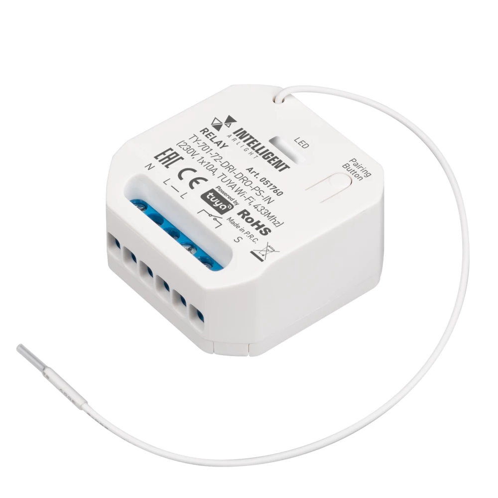 INTELLIGENT ARLIGHT Релейный модуль TY-701-72-DRI-DRO-PS-IN (230V, 1x10A, TUYA Wi-Fi, 433Mhz) (IARL, IP20 Пластик, 3 года) 051760 - Viokon.com