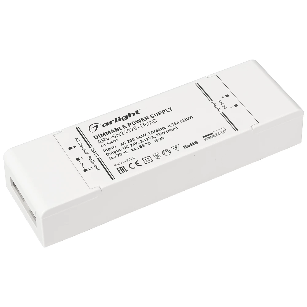 Блок питания ARV-SN24075-TRIAC (24V, 3.125A, 75W) (Arlight, IP20 Пластик, 3 года) 030935 - Viokon.com