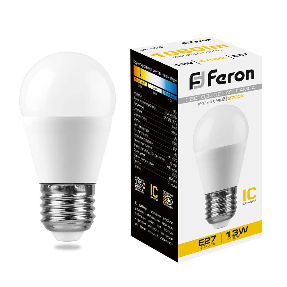 Лампа светодиодная Feron LB-950 Шарик E27 13W 175-265V 2700K (38104) - Viokon.com