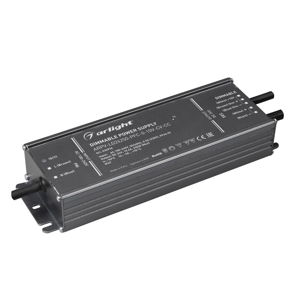 Блок питания ARPV-LG24250-PFC-0-10V-CV-CC (24V, 10.4A, 250W) (Arlight, IP67 Металл, 5 лет) 036936 - Viokon.com