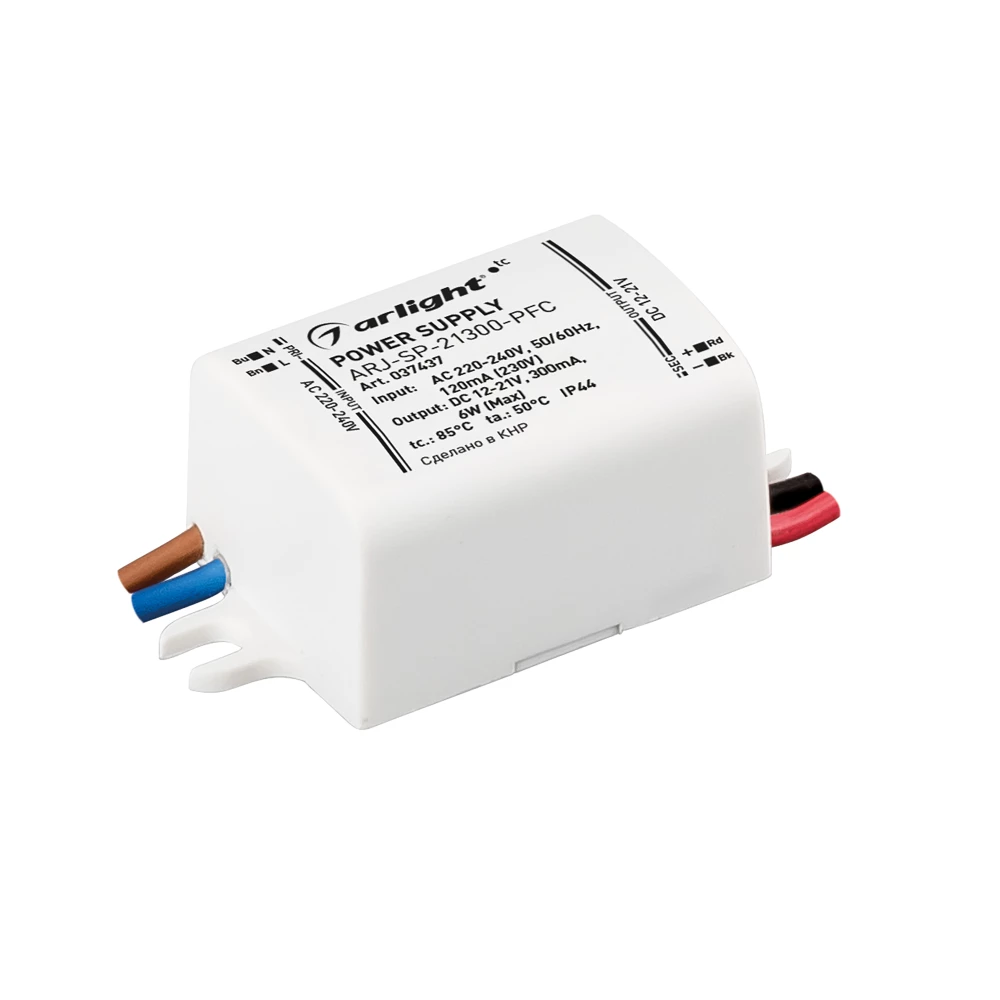 Блок питания ARJ-SP-21300-PFC (6W, 12-21V, 300mA) (Arlight, IP44 Пластик, 5 лет) 037437 - Viokon.com