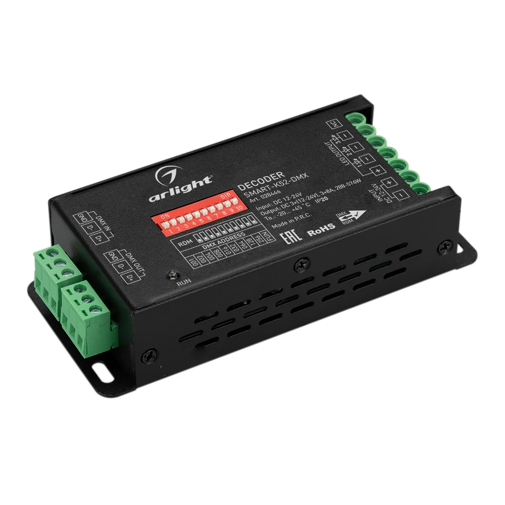 Декодер SMART-K52-DMX (12-24V, 3x8A) (Arlight, IP20 Металл, 5 лет) 028446 - Viokon.com