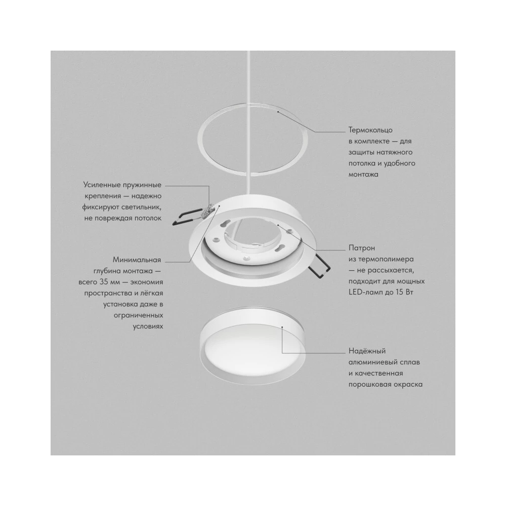 Встраиваемый светильник RATIO GX53 до 15 Вт LED IP20 белый алюминий акрил - Viokon.com