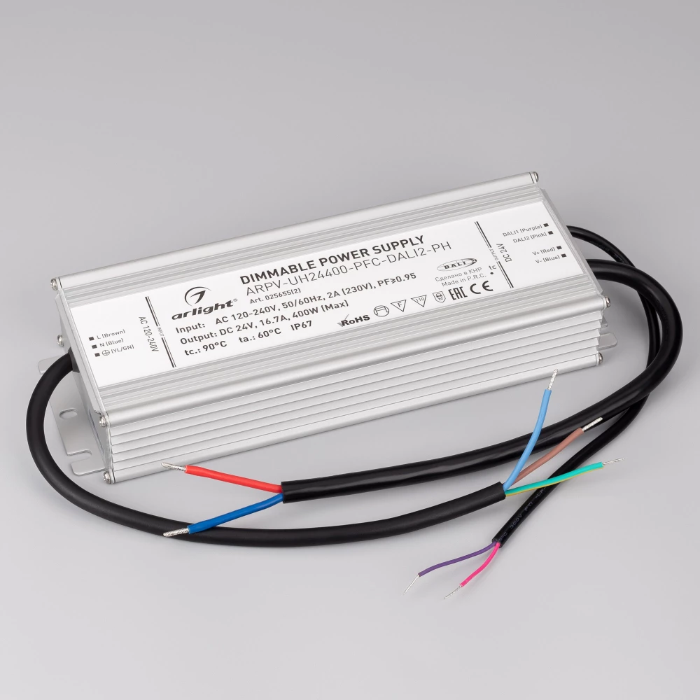 Блок питания ARPV-UH24400-PFC-DALI2-PH (24V, 16.7A, 400W) (Arlight, IP67 Металл, 7 лет) 025655(2) - Viokon.com