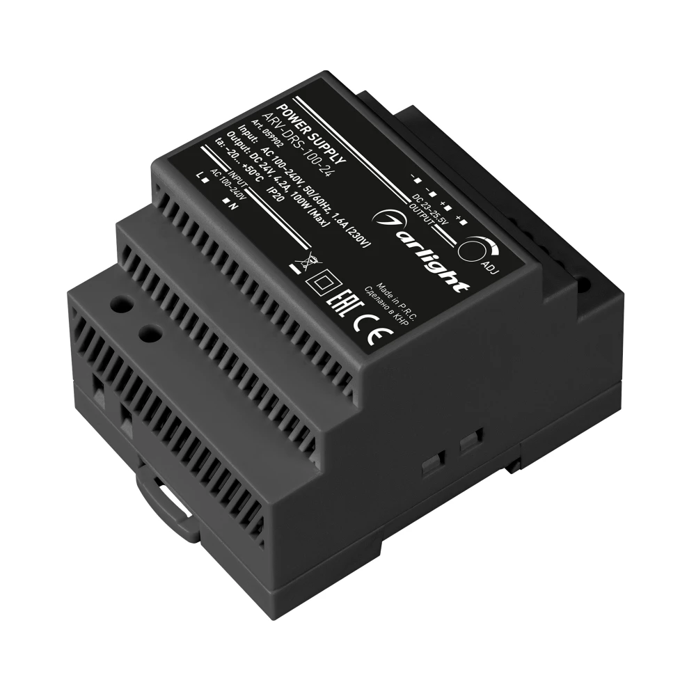 Блок питания ARV-DRS-100-24 (24V, 4.2A, 100W) (Arlight, IP20 DIN-рейка 5 лет) 059902 - Viokon.com